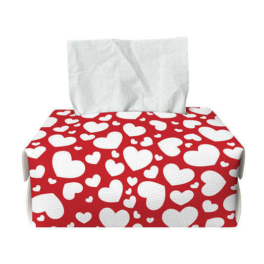 White And Red Heart Pattern Print Rectangle Tissue Box Cover