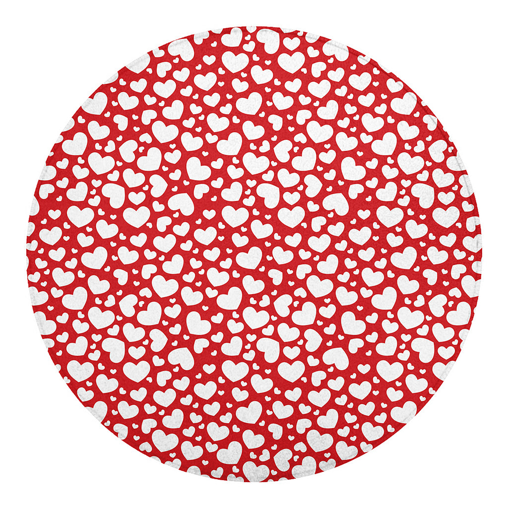 White And Red Heart Pattern Print Round Blanket