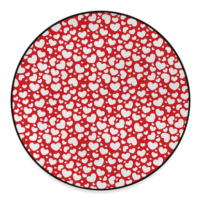 White And Red Heart Pattern Print Round Floor Mat