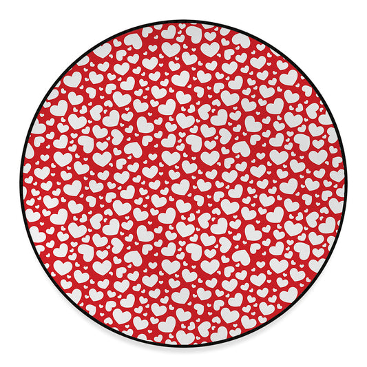 White And Red Heart Pattern Print Round Floor Mat