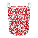 White And Red Heart Pattern Print Round Laundry Basket