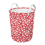 White And Red Heart Pattern Print Round Laundry Basket