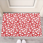 White And Red Heart Pattern Print Rubber Doormat