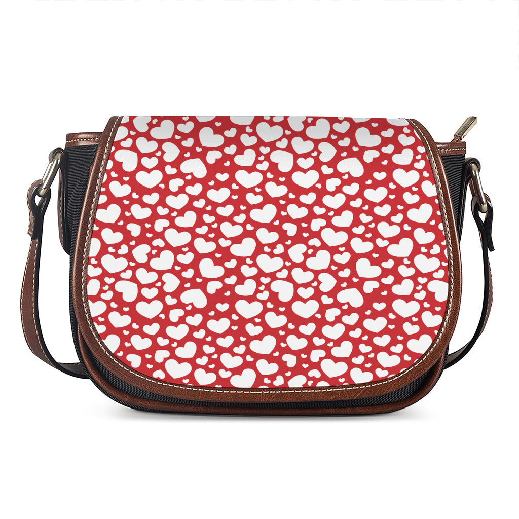 White And Red Heart Pattern Print Saddle Bag