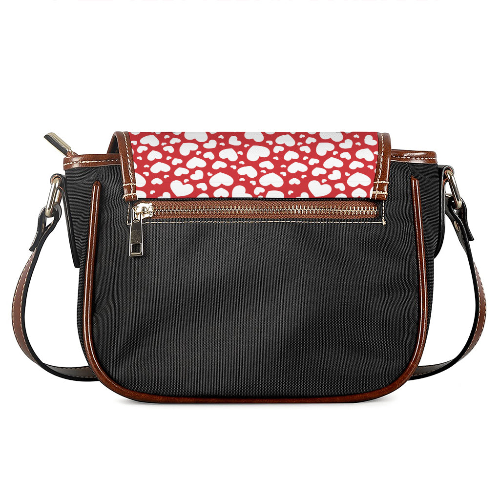 White And Red Heart Pattern Print Saddle Bag