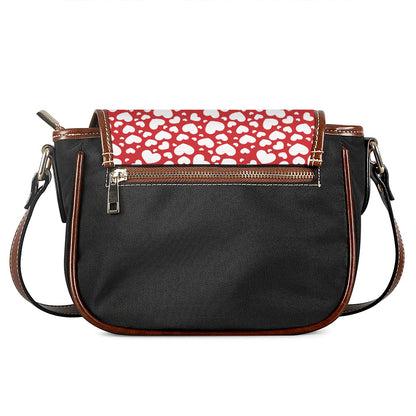 White And Red Heart Pattern Print Saddle Bag