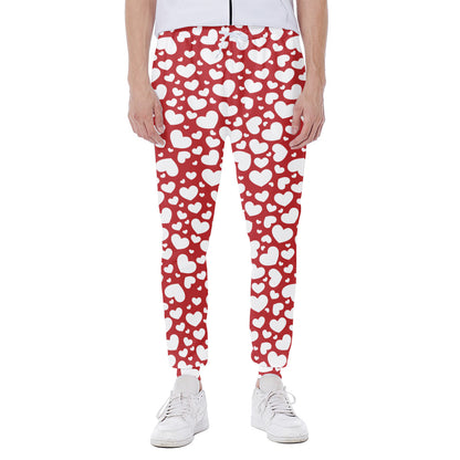 White And Red Heart Pattern Print Scuba Joggers