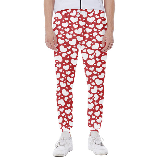 White And Red Heart Pattern Print Scuba Joggers