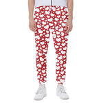 White And Red Heart Pattern Print Scuba Joggers