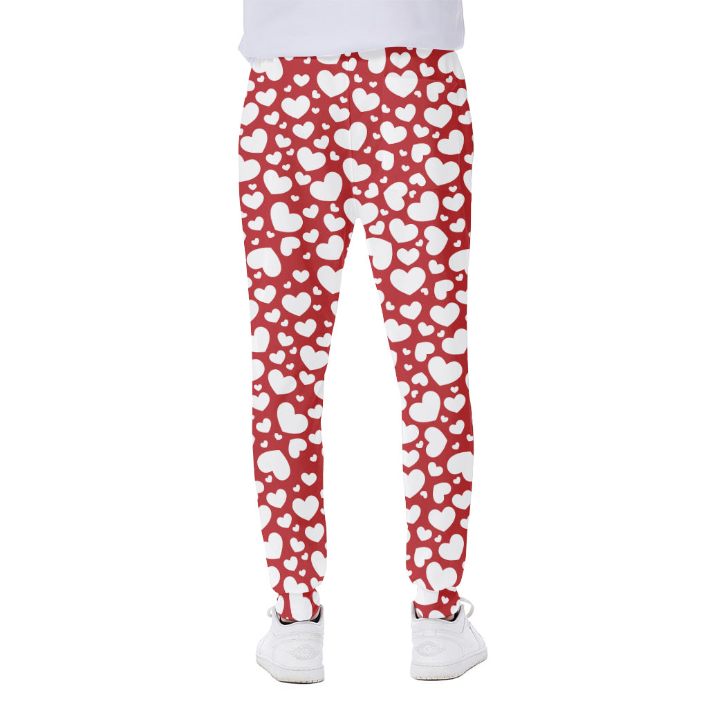 White And Red Heart Pattern Print Scuba Joggers