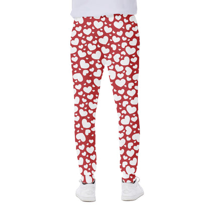 White And Red Heart Pattern Print Scuba Joggers