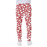 White And Red Heart Pattern Print Scuba Joggers