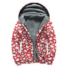 White And Red Heart Pattern Print Sherpa Lined Zip Up Hoodie