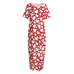 White And Red Heart Pattern Print Short Sleeve Long Nightdress