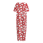 White And Red Heart Pattern Print Short Sleeve Long Nightdress