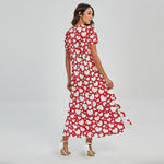White And Red Heart Pattern Print Short Sleeve Maxi Dress