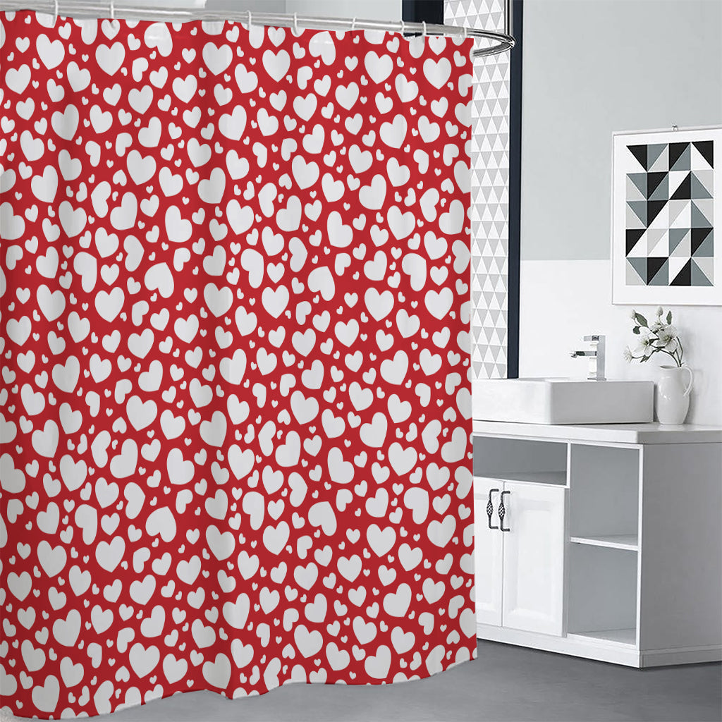White And Red Heart Pattern Print Shower Curtain