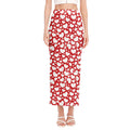 White And Red Heart Pattern Print Side Slit Maxi Skirt