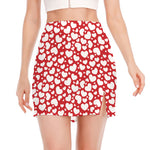 White And Red Heart Pattern Print Side Slit Mini Skirt