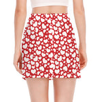 White And Red Heart Pattern Print Side Slit Mini Skirt