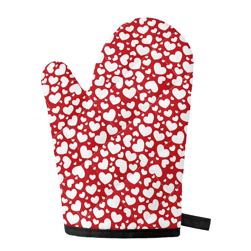 White And Red Heart Pattern Print Single Oven Mitt