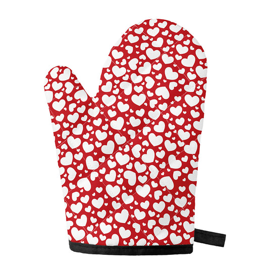 White And Red Heart Pattern Print Single Oven Mitt