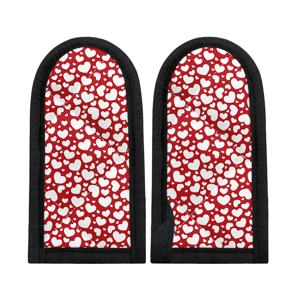 White And Red Heart Pattern Print Skillet Handle Cover