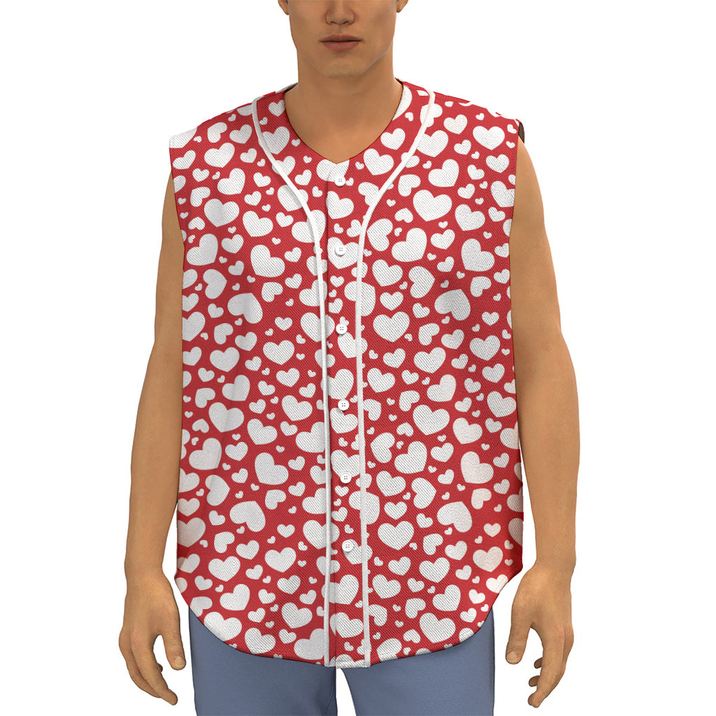 White And Red Heart Pattern Print Sleeveless Baseball Jersey