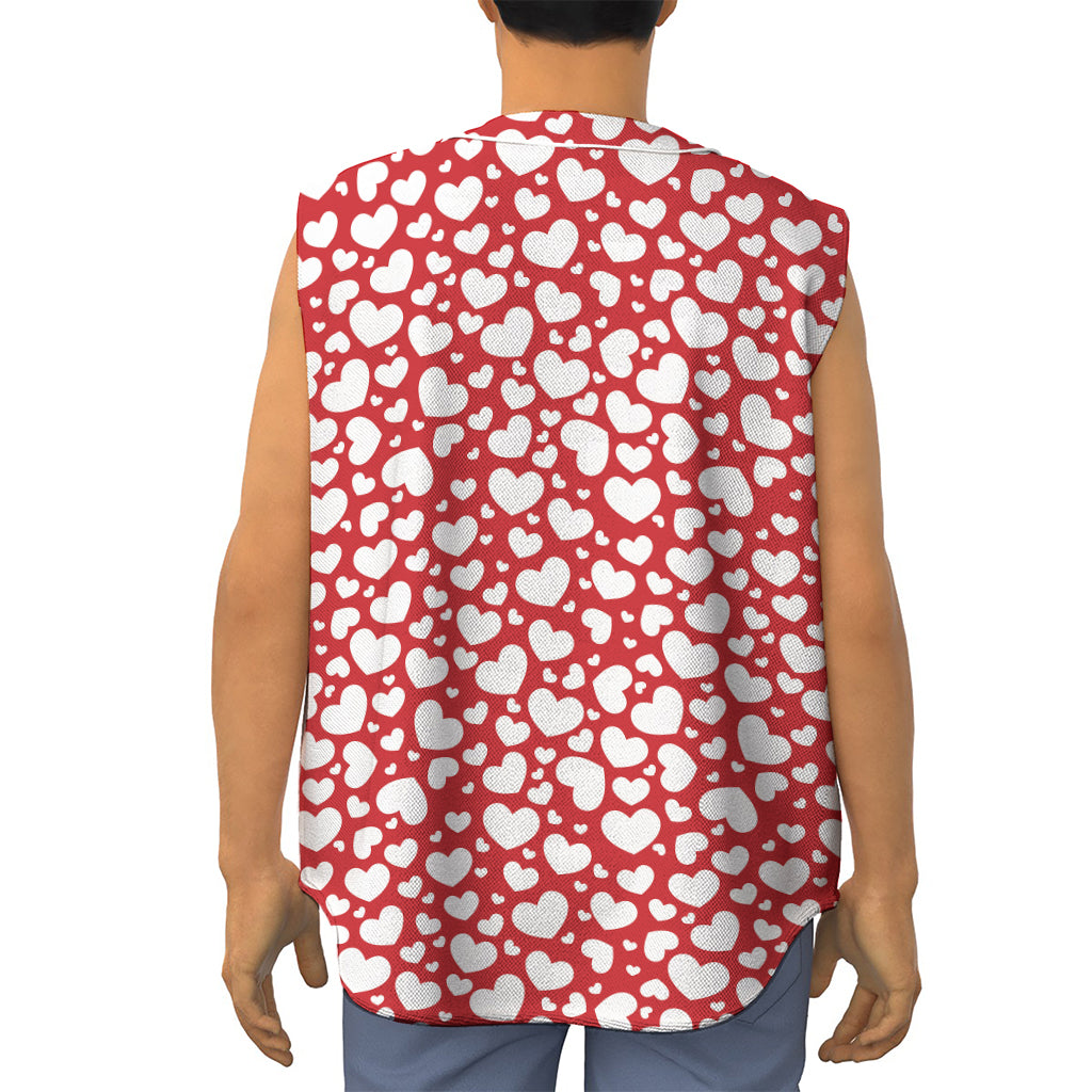 White And Red Heart Pattern Print Sleeveless Baseball Jersey
