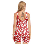 White And Red Heart Pattern Print Sleeveless One Piece Swimsuit
