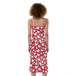 White And Red Heart Pattern Print Slim Fit Midi Cami Dress
