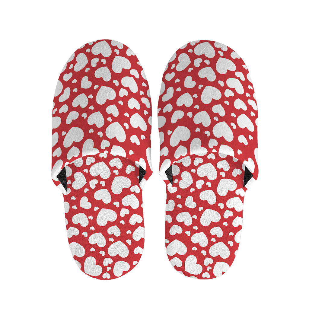 White And Red Heart Pattern Print Slippers