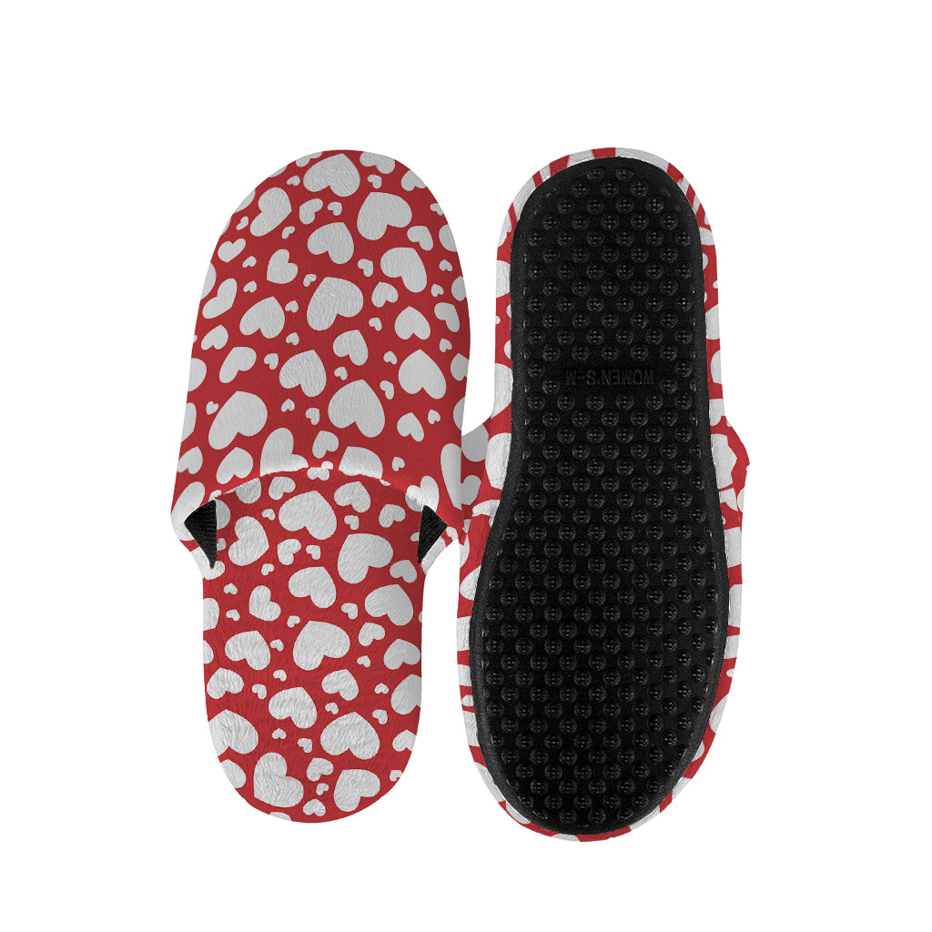White And Red Heart Pattern Print Slippers