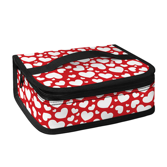 White And Red Heart Pattern Print Small Lunch Bag