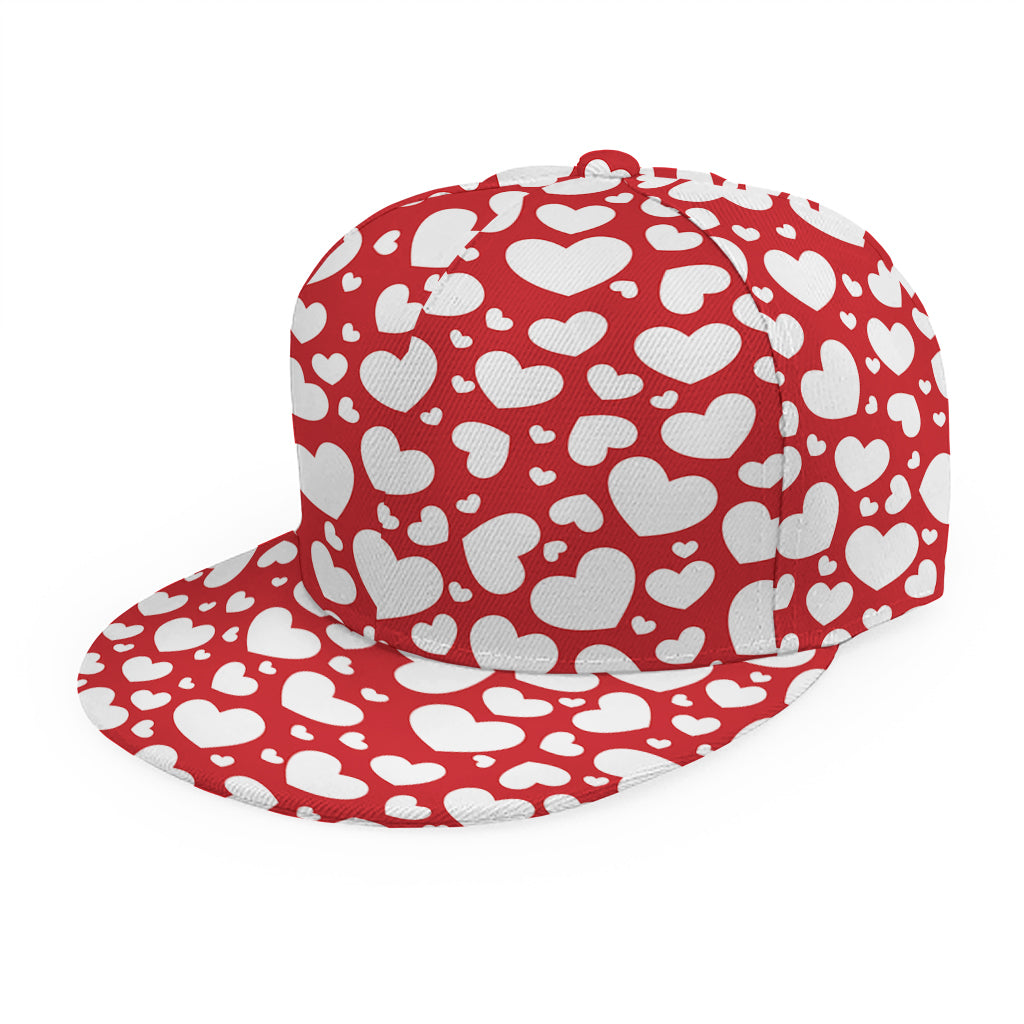 White And Red Heart Pattern Print Snapback Cap