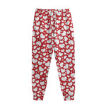 White And Red Heart Pattern Print Sweatpants