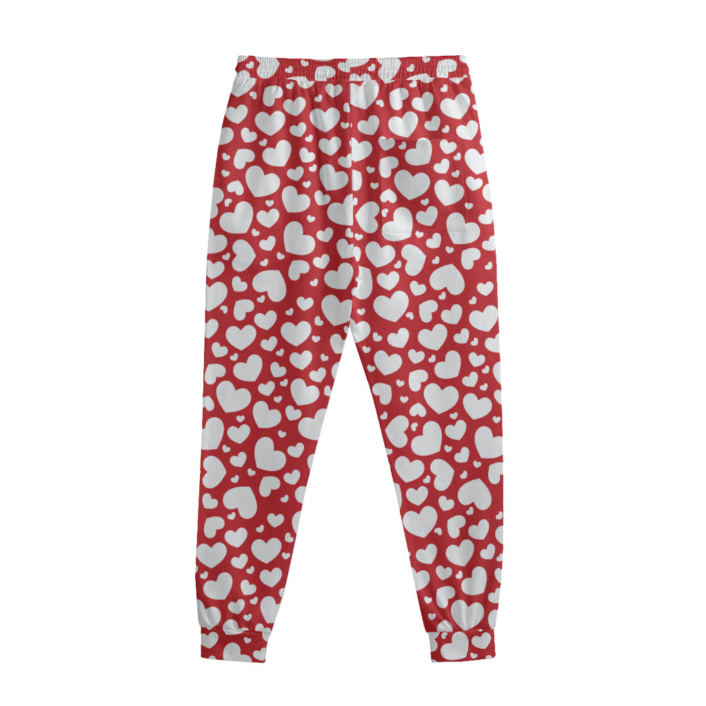 White And Red Heart Pattern Print Sweatpants