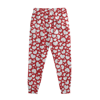 White And Red Heart Pattern Print Sweatpants