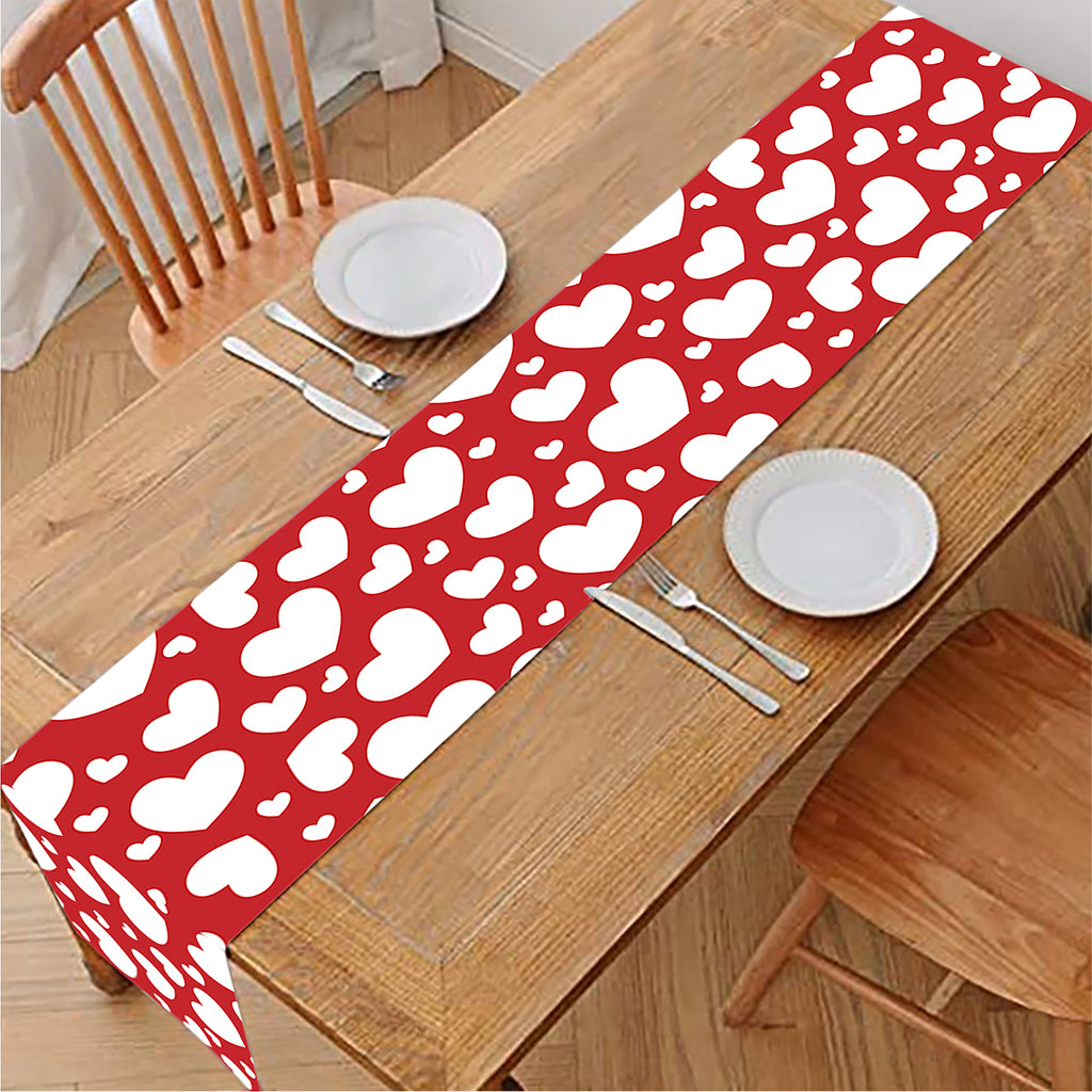 White And Red Heart Pattern Print Table Runner
