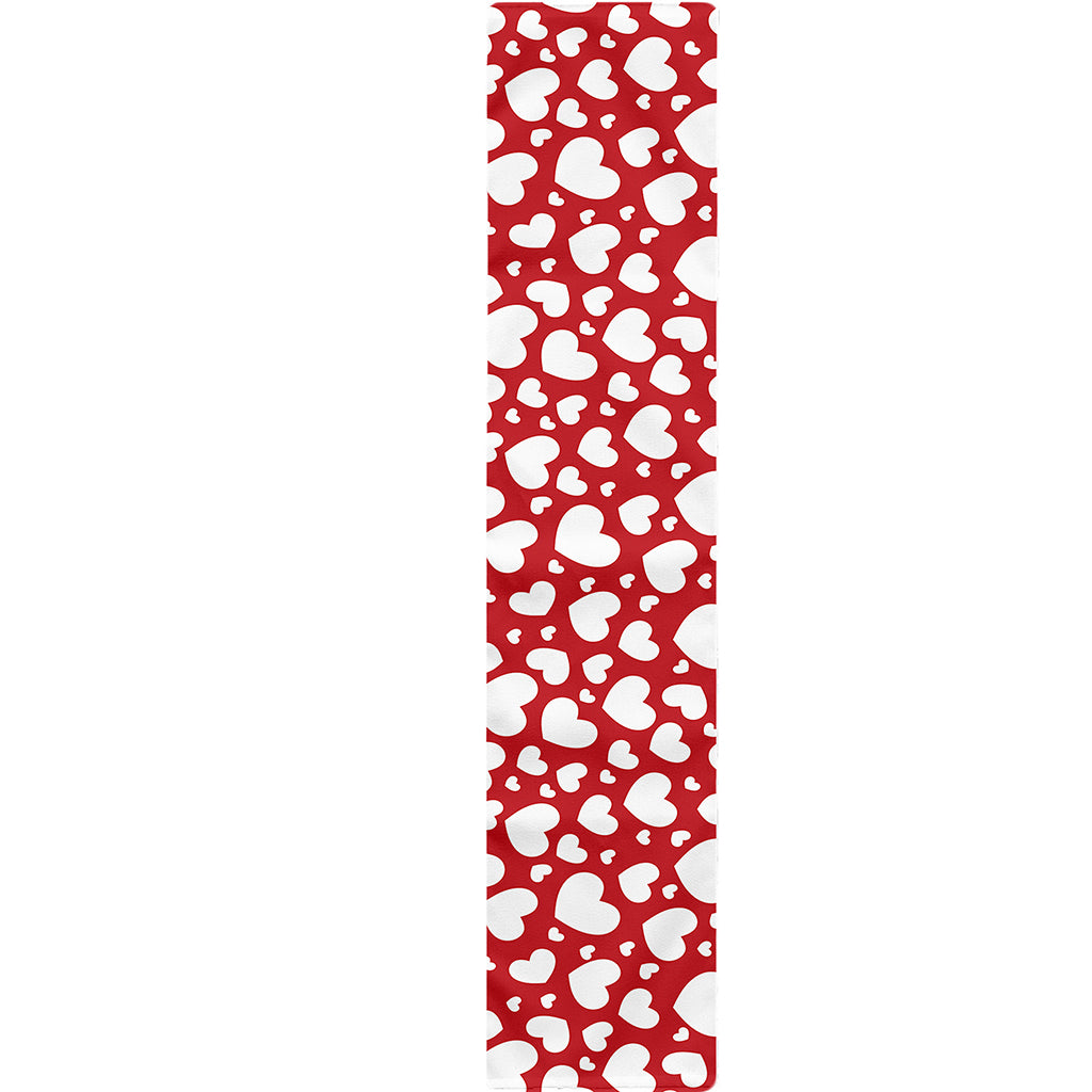 White And Red Heart Pattern Print Table Runner