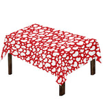 White And Red Heart Pattern Print Tablecloth
