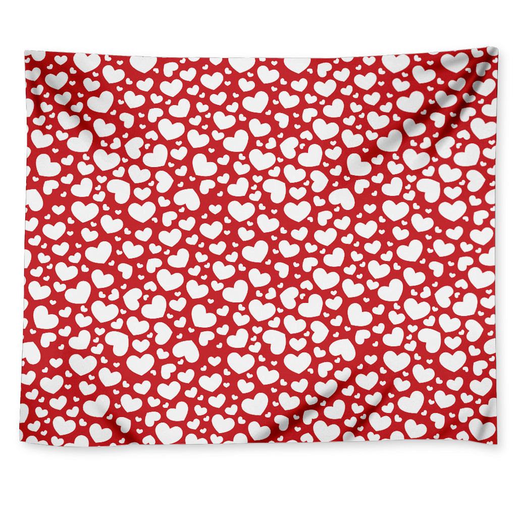 White And Red Heart Pattern Print Tapestry