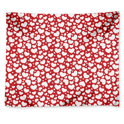 White And Red Heart Pattern Print Tapestry