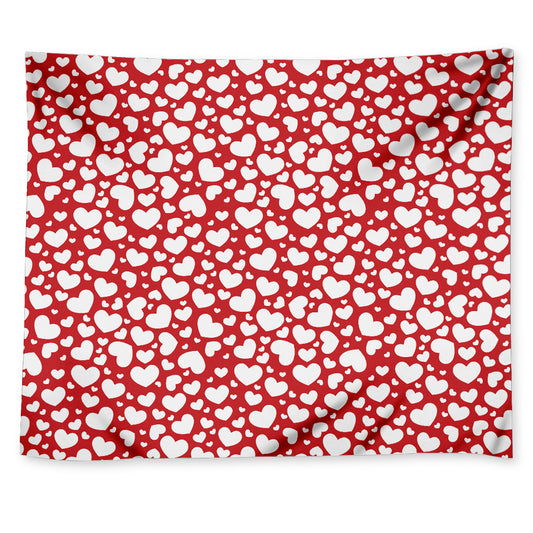 White And Red Heart Pattern Print Tapestry