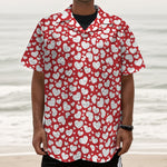 White And Red Heart Pattern Print Textured Short Sleeve Shirt