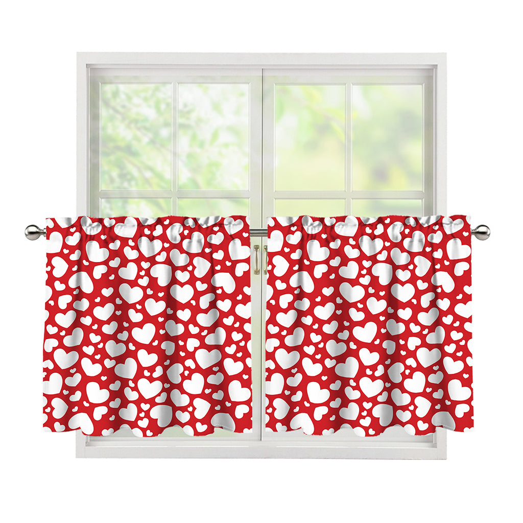 White And Red Heart Pattern Print Tier Curtains