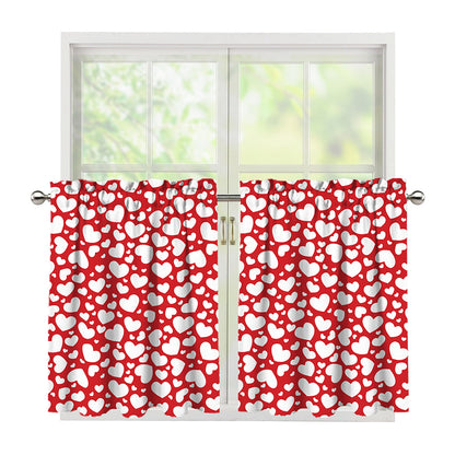White And Red Heart Pattern Print Tier Curtains