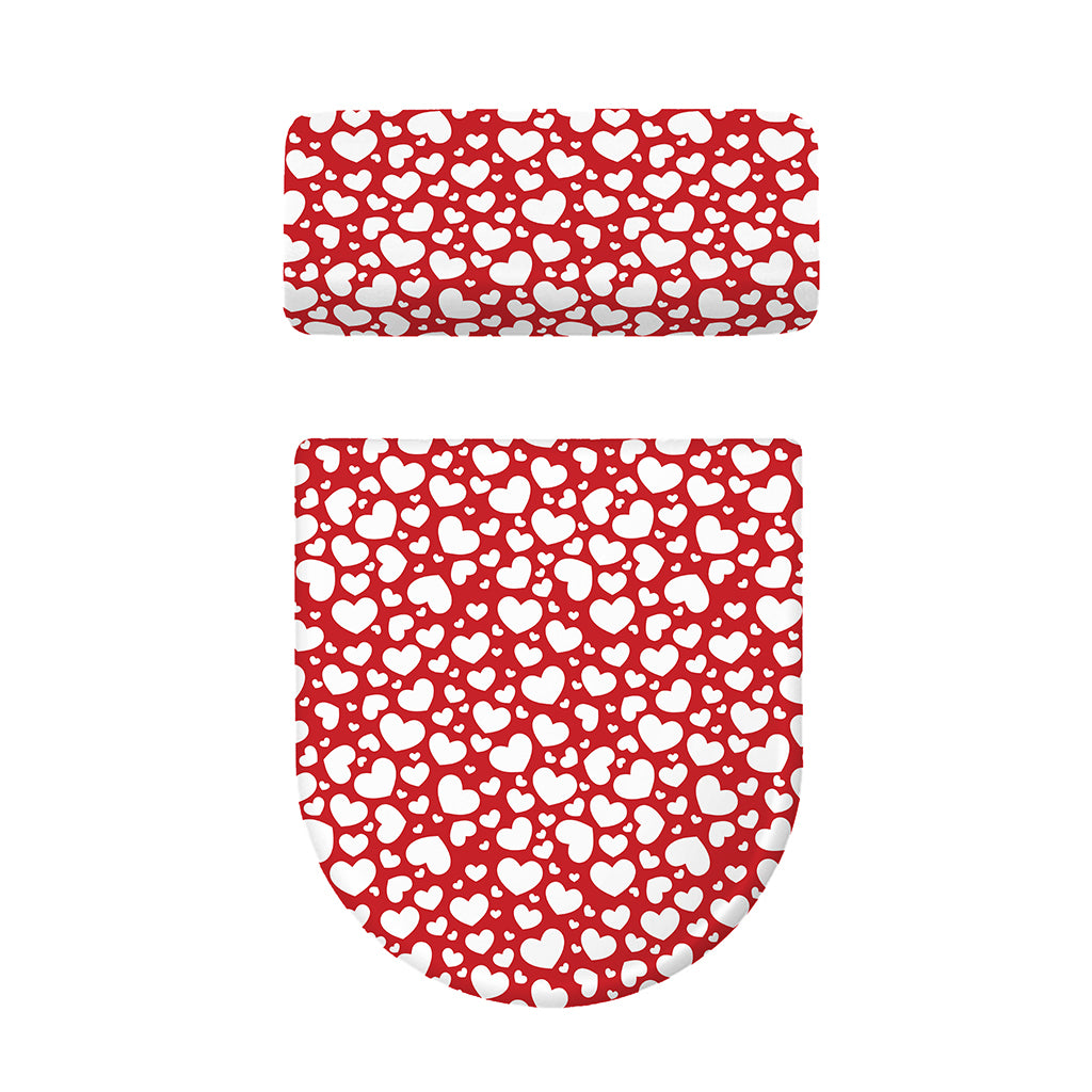 White And Red Heart Pattern Print Toilet Lid And Tank Cover Set