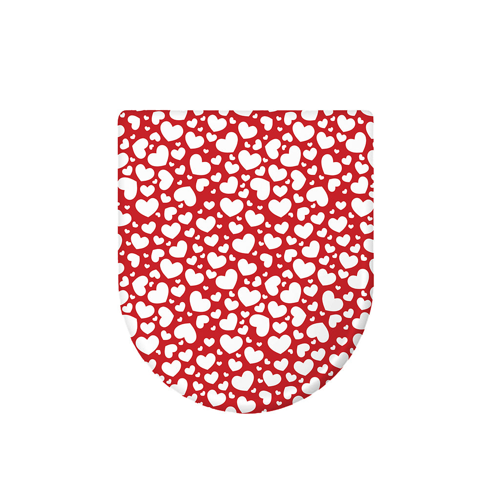 White And Red Heart Pattern Print Toilet Lid Cover