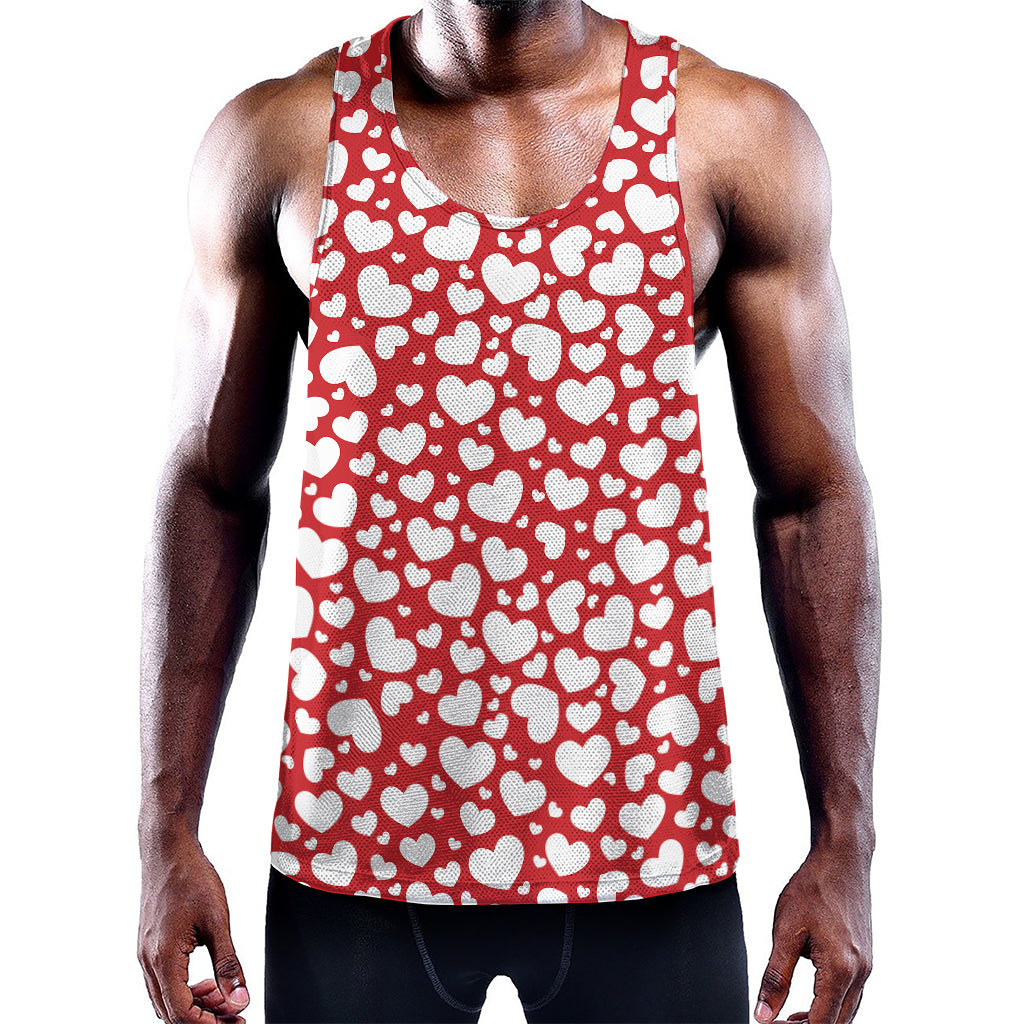 White And Red Heart Pattern Print Training Tank Top
